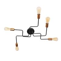 Euluna Plafondlamp Tube 5-lamps zwart/koper