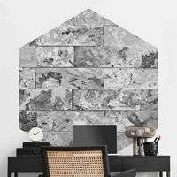 Klebefieber Hexagon Fototapete selbstklebend Steinwand Naturmarmor grau