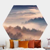 Klebefieber Hexagon Fototapete selbstklebend Nebel bei Sonnenuntergang