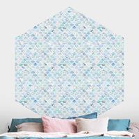 Klebefieber Hexagon Fototapete selbstklebend Marmor Muster Meerblau