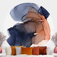 Klebefieber Runde Tapete selbstklebend Ozeantropfen Blau-Orange mit Gold