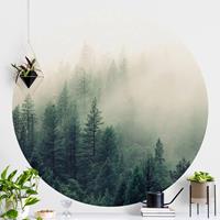 Klebefieber Runde Tapete selbstklebend Wald im Nebel Erwachen