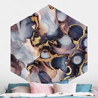 Klebefieber Hexagon Fototapete selbstklebend Marmor Aquarell mit Gold