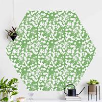 Klebefieber Hexagon Mustertapete selbstklebend Natürliches Muster Pusteblume mit Punkten vor Grün