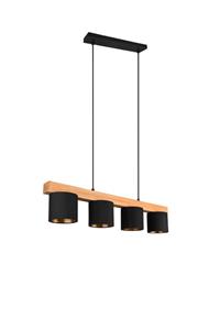 Reality Leuchten Hanglamp Cameron, 4-lamps, zwart