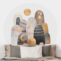 Klebefieber Runde Tapete selbstklebend Gold Berge mit Mond