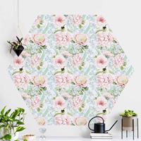 Klebefieber Hexagon Mustertapete selbstklebend Pastell Blumen Rosa Blau