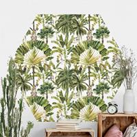 Klebefieber Hexagon Mustertapete selbstklebend Aquarell Bananenpalme und Leopard Muster