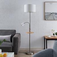 Lindby Aovan vloerlamp met legbord en USB, nikkel