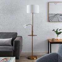 Lindby Aovan vloerlamp met legbord en USB, brons