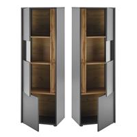 Wohnzimmer Vitrinenschrank CRISP-61 in anthrazit mit Absetzungen in Wotan Eiche Nb., B/H/T: ca. 50/155/40 cm