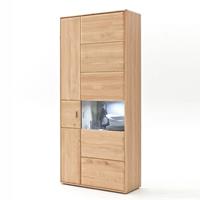 Große Vitrine TIJUANA-05 Standvitrine aus massiver Eiche Bianco, mit Beleuchtung - B/H/T: 94/206/39cm
