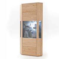 Eck-Vitrine TIJUANA-05 Wohnzimmer Eckschrank aus massiver Eiche Bianco, mit Beleuchtung - B/H/T: 69/206/69cm