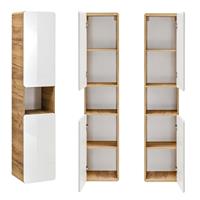 Badmöbel Hochschrank LUTON-56, Wotaneiche Nb. Hochglanz weiß, B x H x T ca. 35 x 175 x 32cm