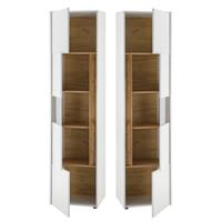 Wohnzimmer Vitrinenschrank CRISP-61 in weiß mit Absetzungen in Wotan Eiche Nb., B/H/T: ca. 50/197/40 cm