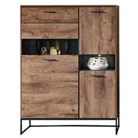 Highboard im Industrial Design in Haveleiche Cognac mit graphit MINNEAPOLIS-55 inkl. LED-Beleuchtung B/H/T ca: 110/148/38 cm
