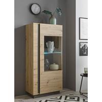 Beleuchteter Vitrinenschrank CARDIFF-61 in Eiche Artisan Nb. mit Absetzungen in Graphit grau, B/H/T: ca. 72/154/40 cm