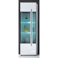 Moderne Stand-Vitrine COLORADO-61 in weiß Hochglanz inkl. LED mit Glaseinsatz aus Grauglas BxHxT: 60x200x37cm