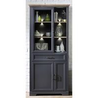 Stand-Vitrine JÜLICH-36 inkl. LED-Beleuchtung im Landhausstil Dekor Graphit und Artisan Eiche Nb. B/H/T 93x204x42cm