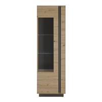 Wohnzimmer Vitrinenschrank CARDIFF-61 in Eiche Artisan Nb. mit Absetzungen in Graphit grau, B/H/T: ca. 60/194/40 cm