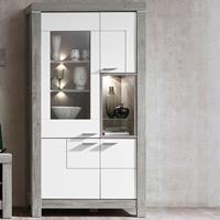 Vitrine inkl. LED-Beleuchtung in weiß matt und Haveleiche GRONAU-55 BxHxT: 100x200x42cm