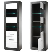 Standvitrine ETON-61 in Betonoptik dunkel & Hochglanz weiß B/H/T: 65/198/35cm