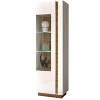 Standvitrine mit Beleuchtung CELLE-61 in weiß Glanz und Grandson Oak Eiche Nb., B/H/T ca. 60/194/40 cm
