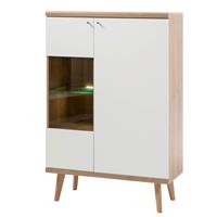 Vitrine inkl. Beleuchtung MAINZ-61 im Retro Design weiß matt mit Eiche Riviera Nb. B/H/T ca. 90x134x40cm