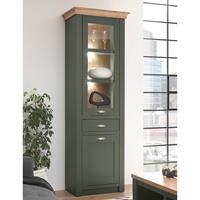 Vitrine im Landhausstil CINCINNATI-61 grün mit Wotaneiche, B/H/T: 68/207/45cm
