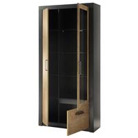 Wohnzimmer Vitrinenschrank BAKU-61 in Fresco anthrazit mit Kastanienbraun, BxHxT: ca. 97x200x35 cm