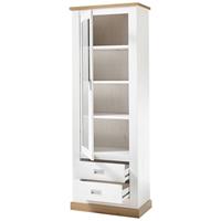 Vitrine OSIMO-61 in Pinie Weiß mit Absetzungen in Wotan Eiche - B/H/T: 73/204/40 cm