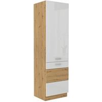KÜCHEN PREISBOMBE Küchen Hochschrank 60 cm Eiche Artisan + Weiss Hochglanz Küchenzeile Küchenblock