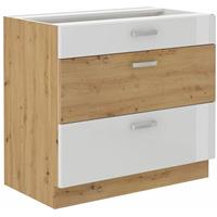 KÜCHEN PREISBOMBE Küchen Unterschrank 80 cm Eiche Artisan + Weiß Hochglanz Vollauszug Soft-Close