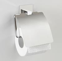 Wenko Turbo-Loc Edelstahl Toilettenpapierhalter mit Deckel Quadro, rostfrei, Befestigen ohne bohren - Platte, Rollenhalter, Deckel: Chrom, Steg: Chrom