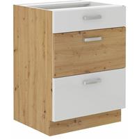 KÜCHEN PREISBOMBE Küchen Unterschrank 60 cm Eiche Artisan + Weiß Hochglanz Vollauszug Soft-Close