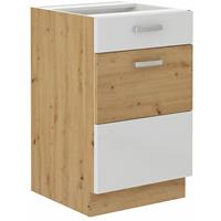 KÜCHEN PREISBOMBE Unterschrank 50 Eiche Artisan + Weiß Hochglanz Küchenzeile Vollauszug Soft-Close