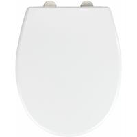 Wenko WC-Sitz Vorno Neo Weiß, Toilettensitz mit Absenkautomatik, Schnellbefestigung, aus antibakteriellem, stabilem Duroplast - Weiß, Befestigung: Silber