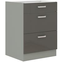KÜCHEN PREISBOMBE Küchen Unterschrank 60 cm Grau Hochglanz Vollauszug Soft-Close Küche Grey Bianca