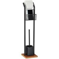 RELAXDAYS WC-Garnitur mit Ablage, Papierhalter, WC-Bürste, Bürstenhalter, quadratischer Fuß, Holzoptik, H 78 cm, schwarz