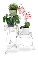 Blumentreppe, 3 runde Ablagen, Blumenständer Metall, Landhausstil, H: 55 cm, Pflanzenständer klappbar, weiß