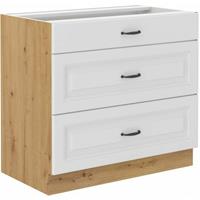 KÜCHEN PREISBOMBE Küchen Unterschrank 80 cm Stilo Weiß + Eiche Artisan Vollauszug Soft-Close Küche