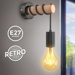 B.K.LICHT LED Wandleuchte Retrolampe Industriell Metall Holz Vintage schwarz exkl. 1x E27