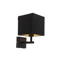 QAZQA Schwarze Wandleuchte mit USB und quadratischem Schwarzschirm - Combi 1