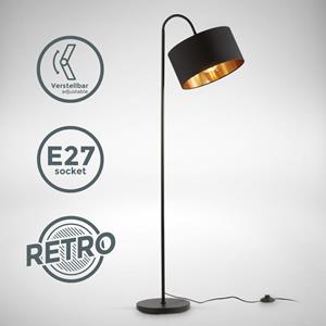 B.K.LICHT Stehleuchte Retro schwarz-gold Stoff E27 gebogen flexibel Stehlampe Wohnzimmer