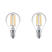 PHILIPS - LED Lamp Filament - Set 2 Stuks - Classic Lustre 827 P45 CL - E14 Fitting - 4.3W - Warm Wit 2700K | Vervangt 40W