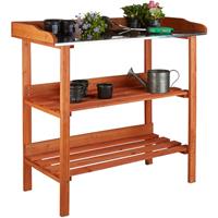 RELAXDAYS Pflanztisch, Holz, Metallplatte, 3 Ebenen, Arbeitsplatte Gewächshaus, HBT: 87,5 x 91,8 x 41,5 cm, orange