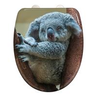 Wenko WC-Sitz Koala, Toilettensitz mit Absenkautomatik, Schnellbefestigung, aus antibakteriellem, stabilem Duroplast - Mehrfarbig, Befestigung: Silber matt
