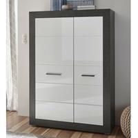 LOMADOX Highboard Kommode ETON-61 in Hochglanz weiß mit Dark Concret Nb. B/H/T: 100/142/35cm