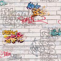 A.S. CREATIONS Graffiti-Tapete Jugendzimmer | Mauertapete bunt weiß 93561-1 | Papiertapete Graffiti 935611 | Street Art-Tapete für Jugendzimmer Junge
