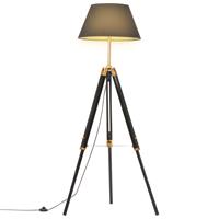 vidaXL Vloerlamp driepoot 141 cm massief teakhout zwart en goudkleurig